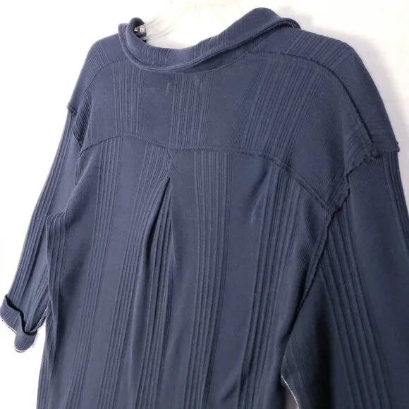 We The Free FP Annie Ribbed Collared Top Pullover Preppy Oversized size S Navy - Picture 8 of 12